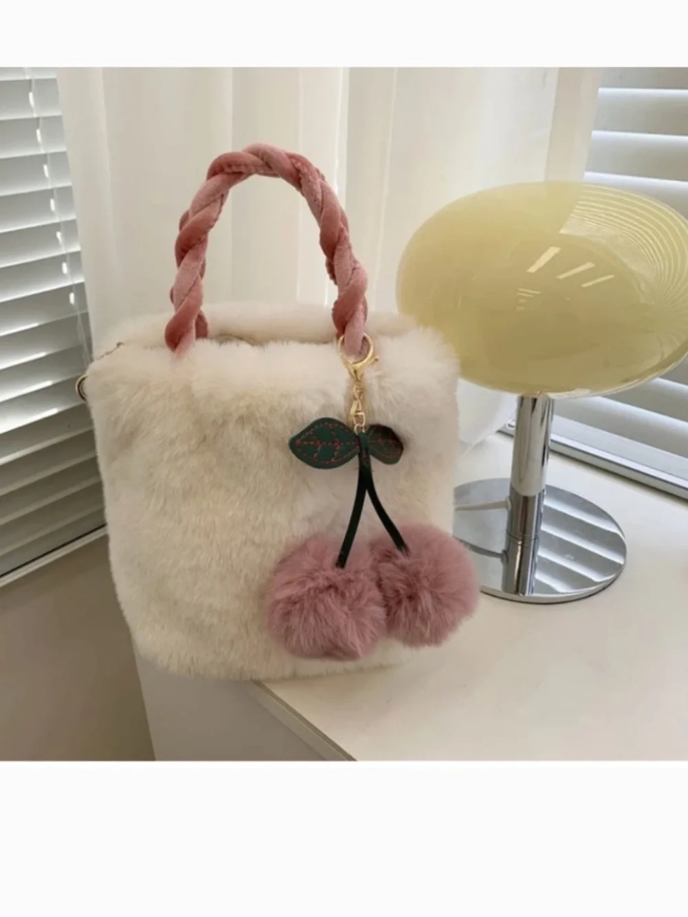 Cute fluffy cherry bag and sunflower charm